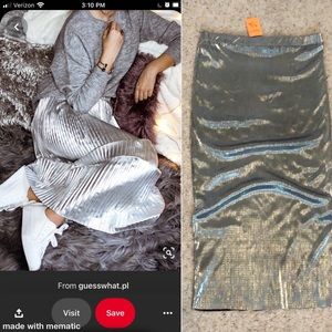 Alembika Silver Pleated Bodycon Pencil Maxi Skirt